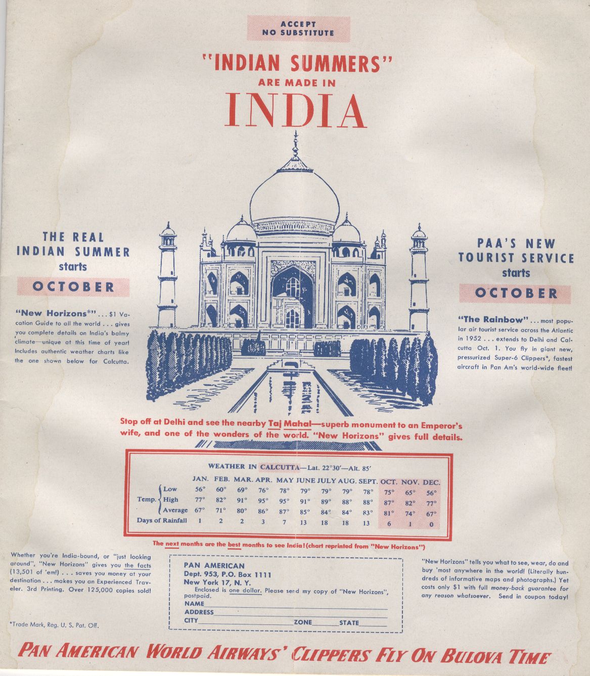 1953, September, A Pan American timetable ad promoting India.
